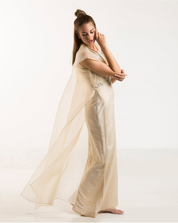 Ivory Cape with collar drape and belt