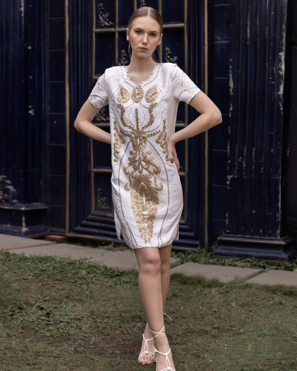 Baroque Gold White Short Dress