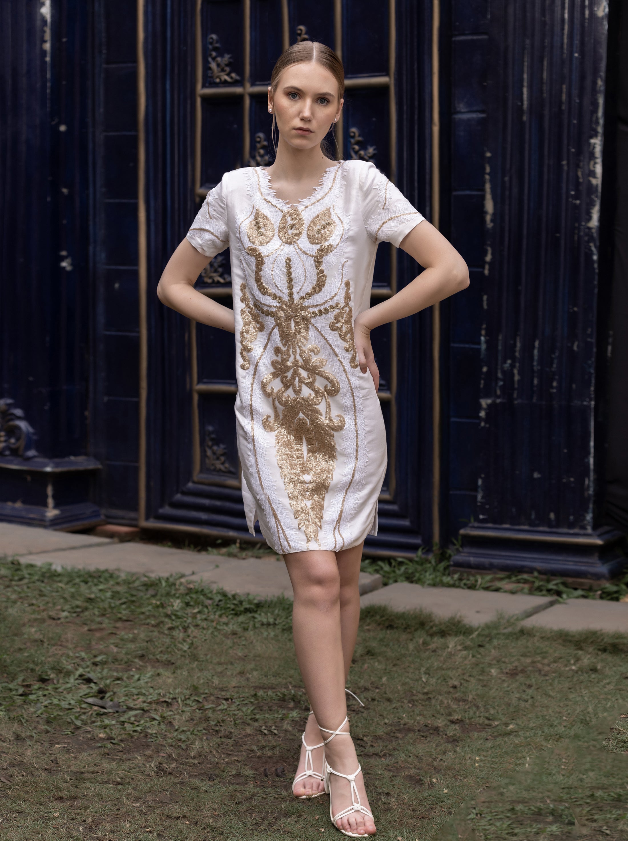 Baroque Gold White Short Dress
