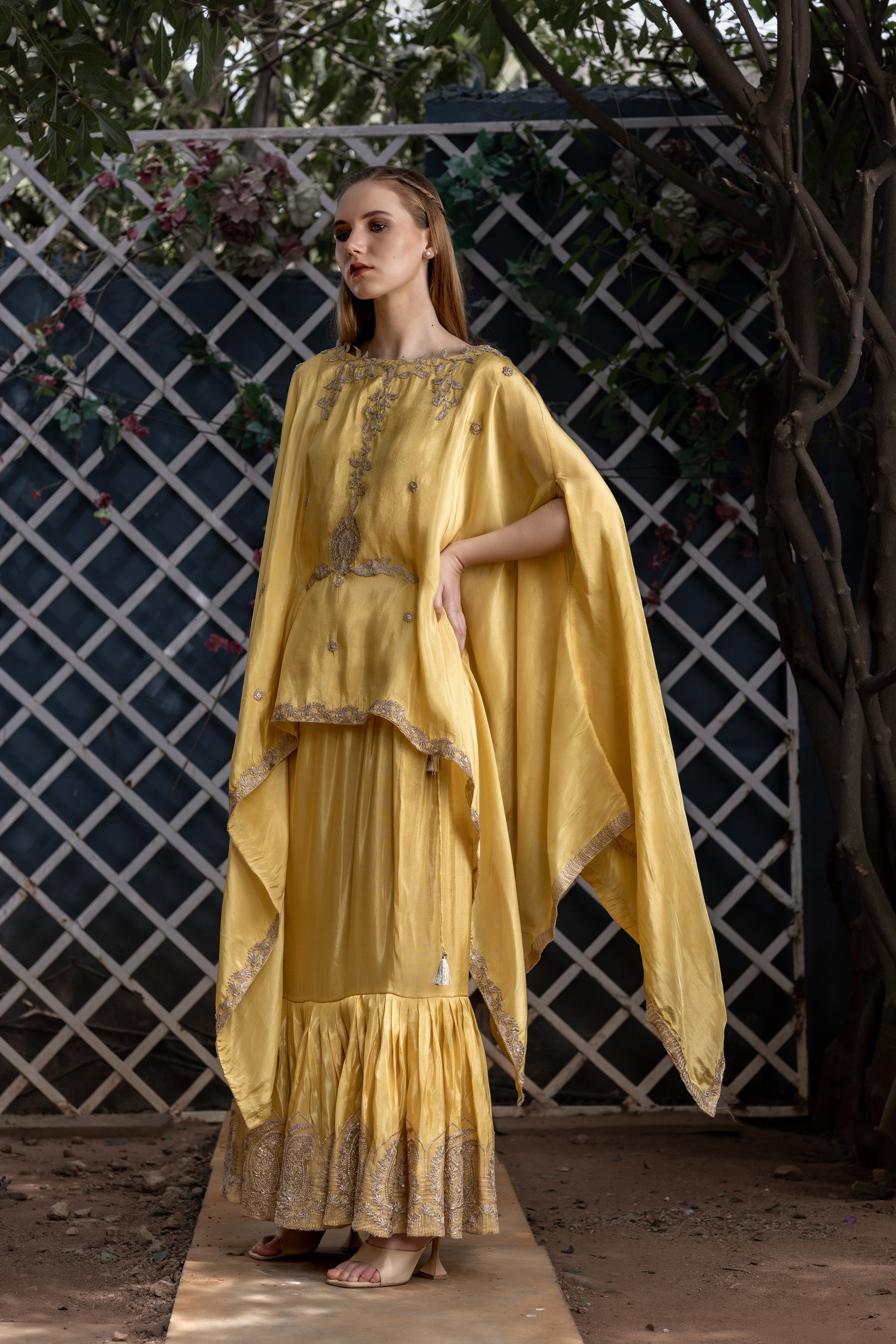 Yellow Gold Sharara Skirt set